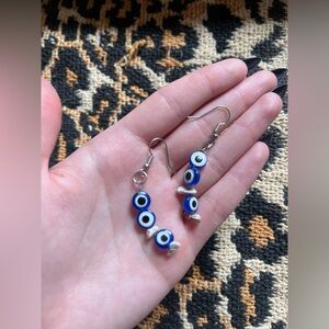 Blue Evil Eye Bead Dangle Earrings - Unbranded